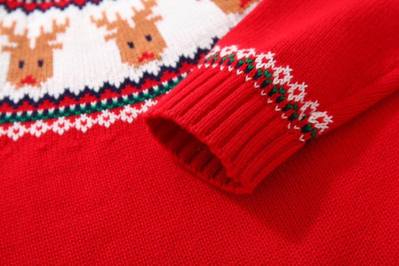 Miccina Baby Toddler Boys Girls Christmas Deer Knit Sweater Cotton Kids Crew Neck Pullover Sweatershirt (Red, 18-24 Months/Lable:90) - Image 4